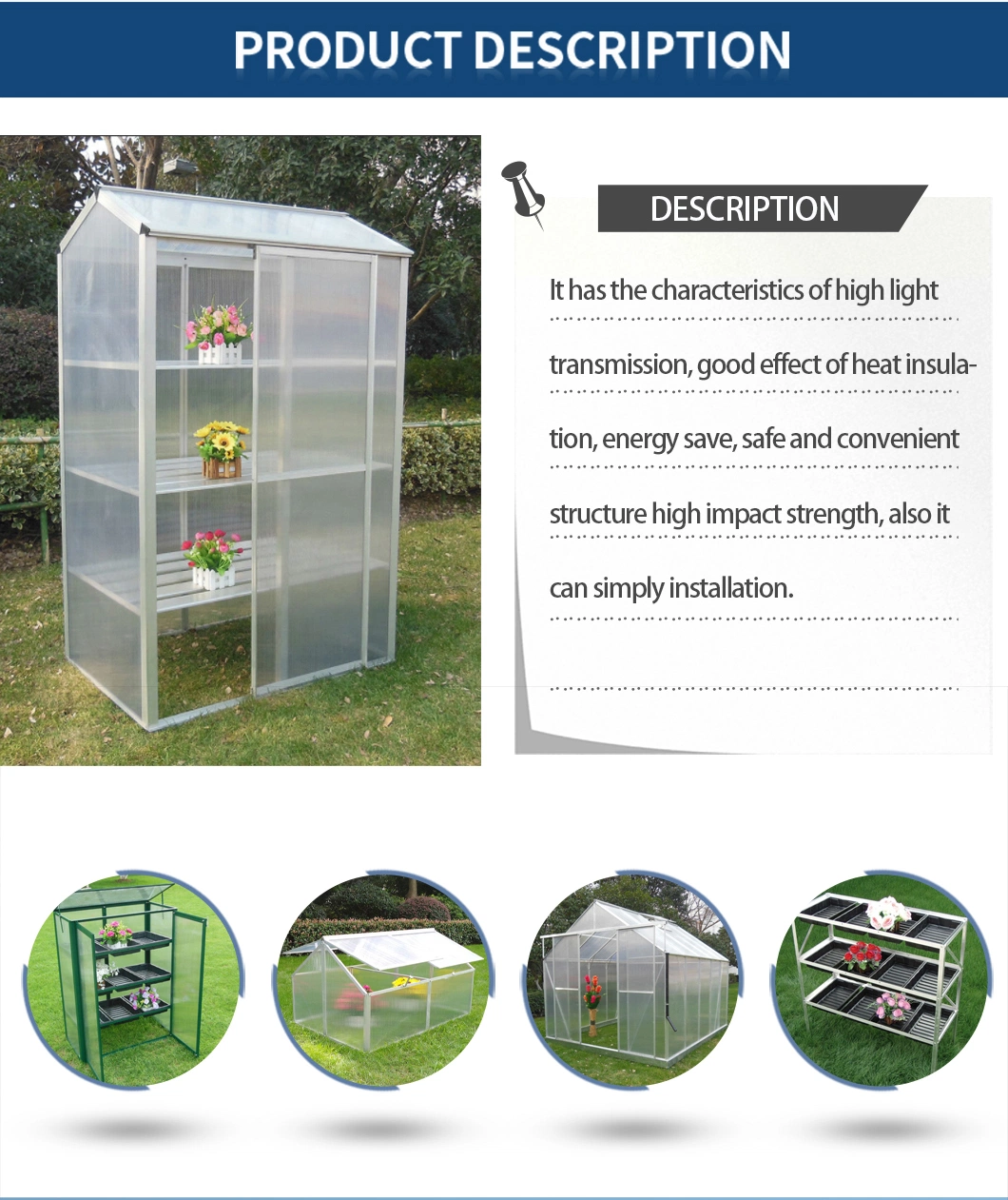 Easy Installation Agricultural/Commercial Plastic Film Walk-in Greenhouse Clear Panel Sliding Door